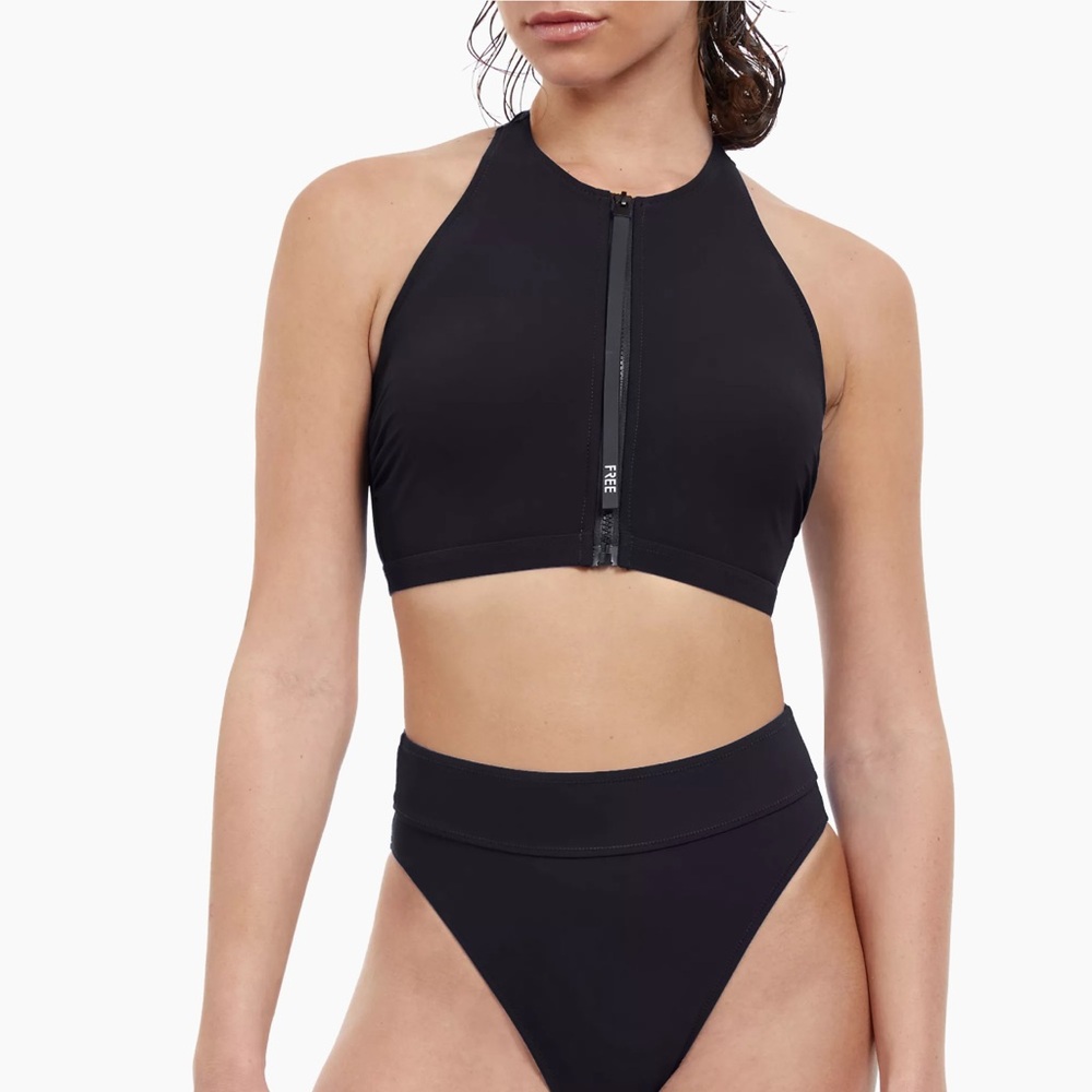 Gottex Swimwear Zip-Front Black Bikini Top Size 10
